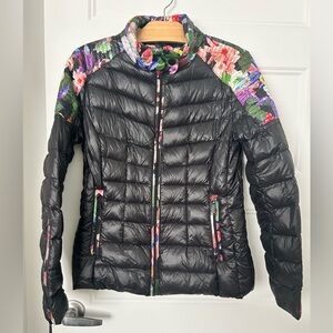 Lightweight Floral & Black Women's Puffer Jacket
